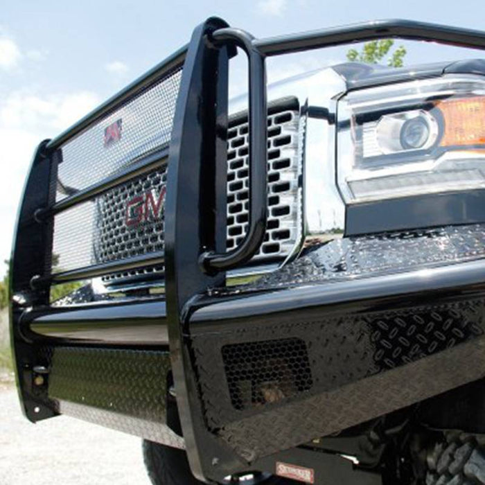 Fab Fours GM08-S2160-1 Black Steel Front Bumper w/ Full Grille Guard for GMC Sierra 2500HD/3500 2007-2010