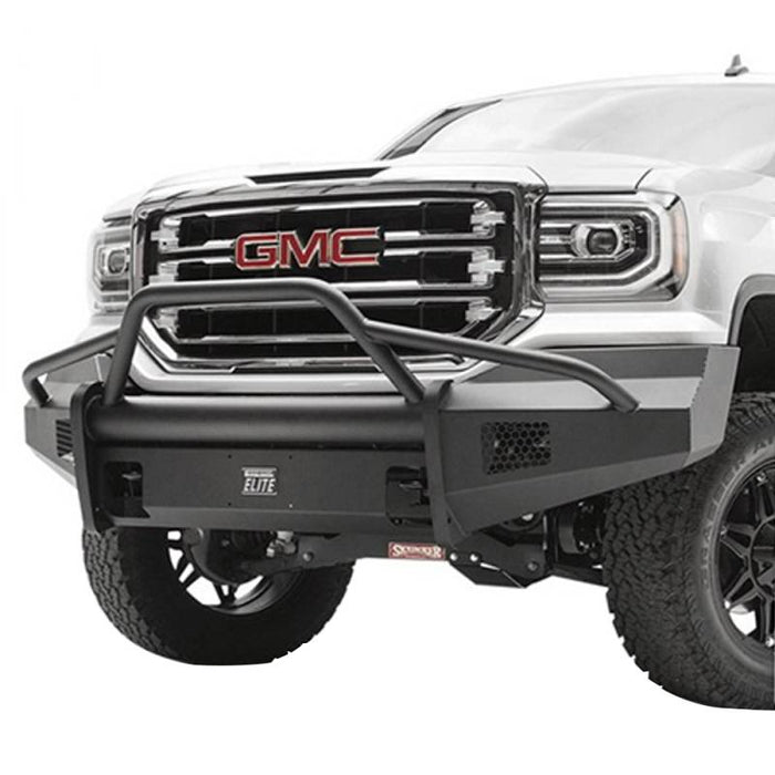 Fab Fours GS16-R3962-1 Black Steel Elite Smooth Front Bumper w/ Pre-Runner Guard for GMC Sierra 1500 2016-2018