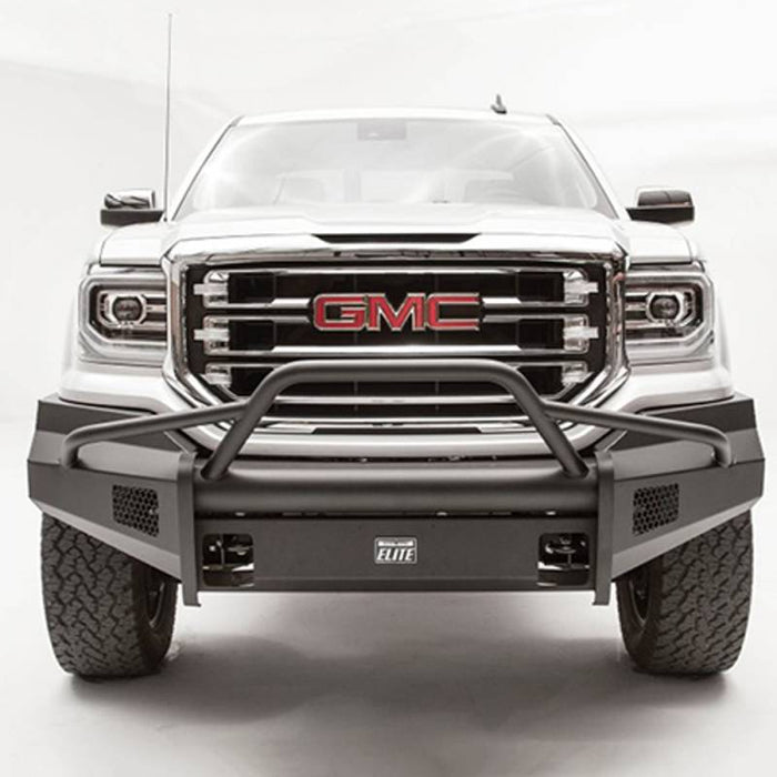 Fab Fours GS16-R3962-1 Black Steel Elite Smooth Front Bumper w/ Pre-Runner Guard for GMC Sierra 1500 2016-2018