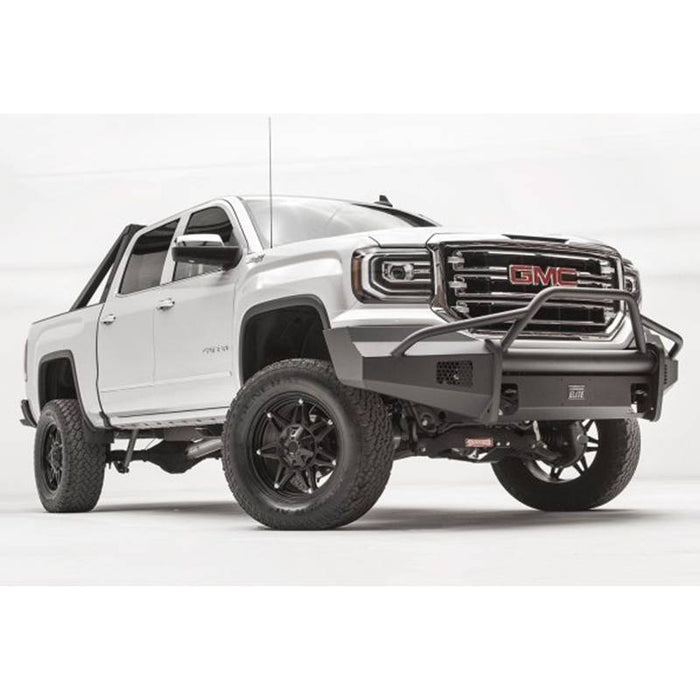 Fab Fours GS16-R3962-1 Black Steel Elite Smooth Front Bumper w/ Pre-Runner Guard for GMC Sierra 1500 2016-2018