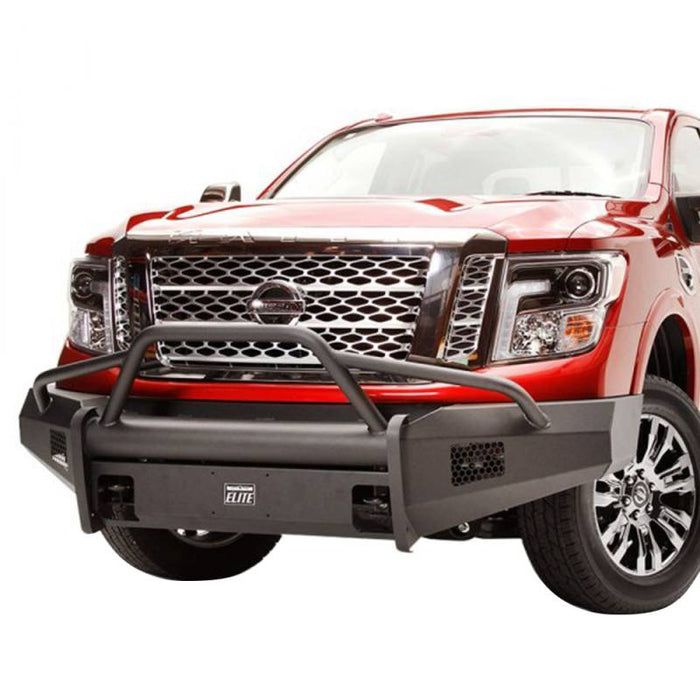 Fab Fours NT16-R3762-1 Black Steel Elite Smooth Front Bumper w/ Pre-Runner Guard for Nissan Titan XD Only 2016-2021