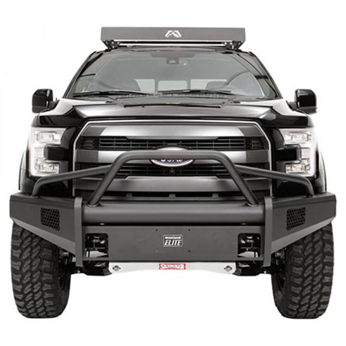 Fab Fours FF18-R4562-1 Black Steel Elite Smooth Front Bumper w/ Pre-Runner Guard for Ford F150 2018-2020