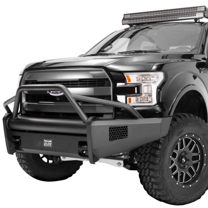 Fab Fours FF09-R1962-1 Black Steel Elite Smooth Front Bumper w/ Pre-Runner Guard for Ford F150 2009-2014