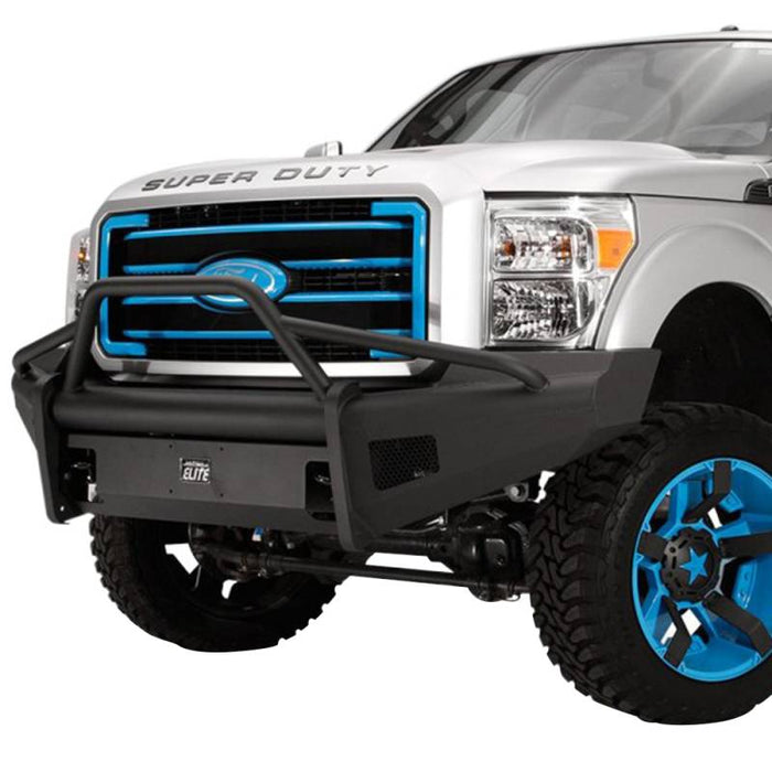 Fab Fours FS08-Q1962-1 Black Steel Elite Smooth Front Bumper w/ Pre-Runner Guard for Ford F250/F350 2008-2010