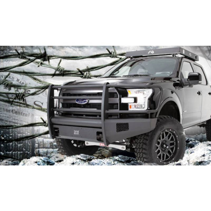 Fab Fours FF15-R3250-1 Black Steel Elite Smooth Front Bumper w/ Full Guard for Ford F150 2015-2017
