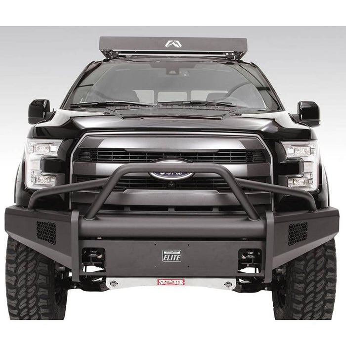 Fab Fours FF15-R3252-1 Black Steel Elite Smooth Front Bumper w/ Pre-Runner Guard for Ford F150 2015-2017