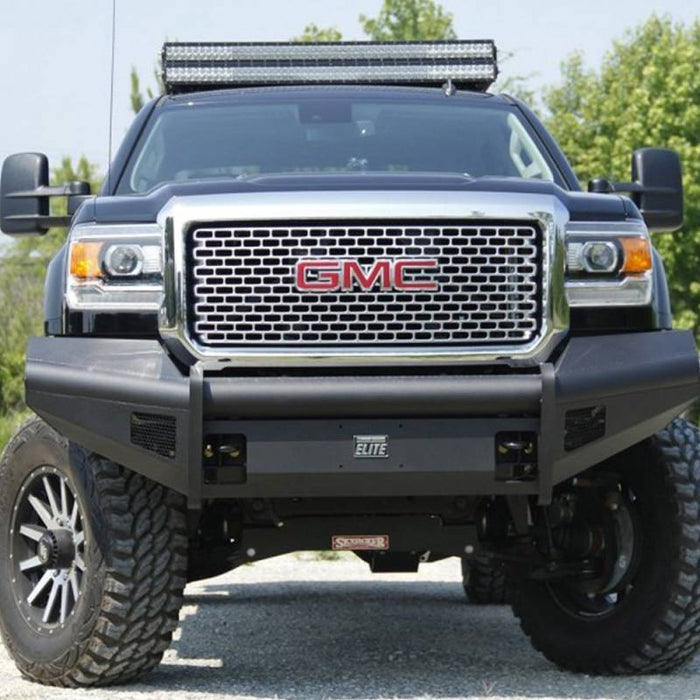 Fab Fours GM14-Q3161-1 Black Steel Elite Smooth Front Bumper for GMC Sierra 2500HD/3500 2015-2019