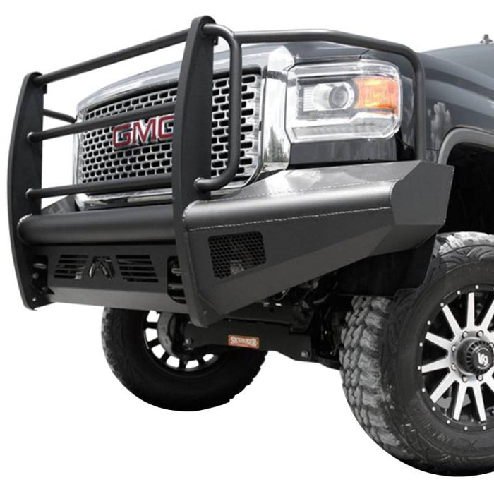 Fab Fours GM14-Q3160-1 Black Steel Elite Smooth Front Bumper w/ Full Guard for GMC Sierra 2500HD/3500 2015-2019