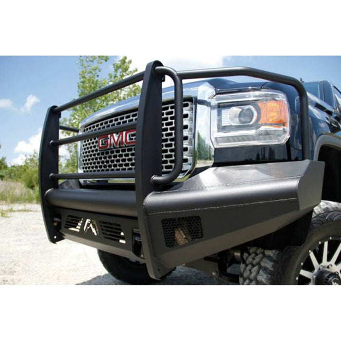 Fab Fours GM14-Q3160-1 Black Steel Elite Smooth Front Bumper w/ Full Guard for GMC Sierra 2500HD/3500 2015-2019