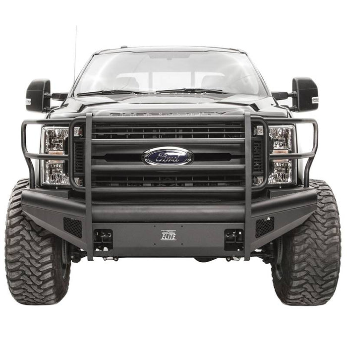 Fab Fours FS17-Q4160-1 Black Steel Elite Smooth Front Bumper w/ Full Guard for Ford F250/F350/F450/F550 2017-2022