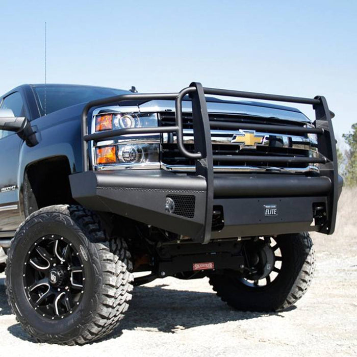 Fab Fours CH05-Q1360-1 Black Steel Elite Smooth Front Bumper w/ Grille Guard for Chevy Silverado 2500HD/3500 2003-2006