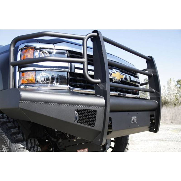 Fab Fours CH05-Q1360-1 Black Steel Elite Smooth Front Bumper w/ Grille Guard for Chevy Silverado 2500HD/3500 2003-2006