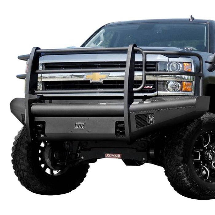 Fab Fours CH08-Q2060-1 Black Steel Elite Smooth Front Bumper w/ Grille Guard for Chevy Silverado 2500HD/3500 2007-2010