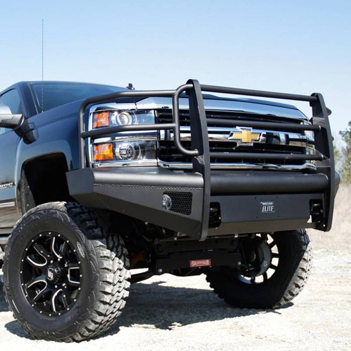 Fab Fours CH08-Q2060-1 Black Steel Elite Smooth Front Bumper w/ Grille Guard for Chevy Silverado 2500HD/3500 2007-2010