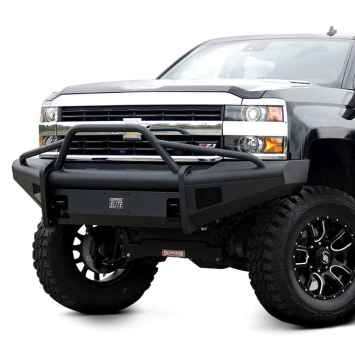 Fab Fours CH08-Q2062-1 Black Steel Elite Smooth Front Bumper w/ Pre-Runner Guard for Chevy Silverado 2500HD/3500 2007-2010