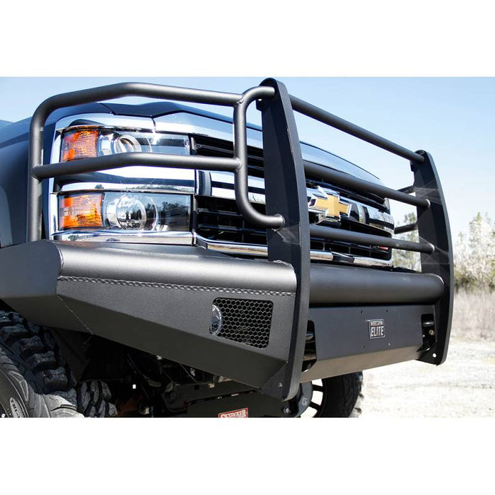 Fab Fours CH14-Q3060-1 Black Steel Elite Smooth Front Bumper w/ Grille Guard for Chevy Silverado 2500HD/3500 2015-2019