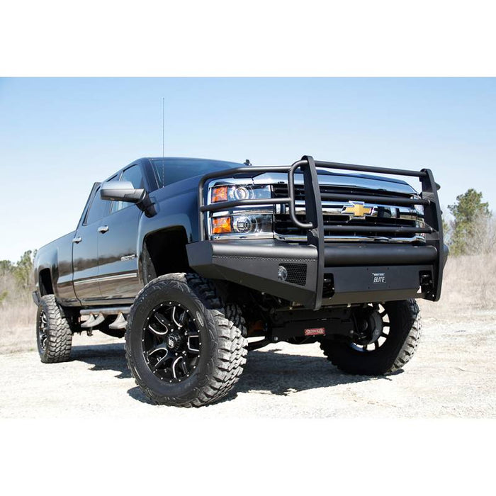 Fab Fours CH14-Q3060-1 Black Steel Elite Smooth Front Bumper w/ Grille Guard for Chevy Silverado 2500HD/3500 2015-2019