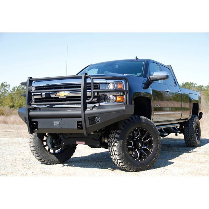 Fab Fours CH14-Q3060-1 Black Steel Elite Smooth Front Bumper w/ Grille Guard for Chevy Silverado 2500HD/3500 2015-2019