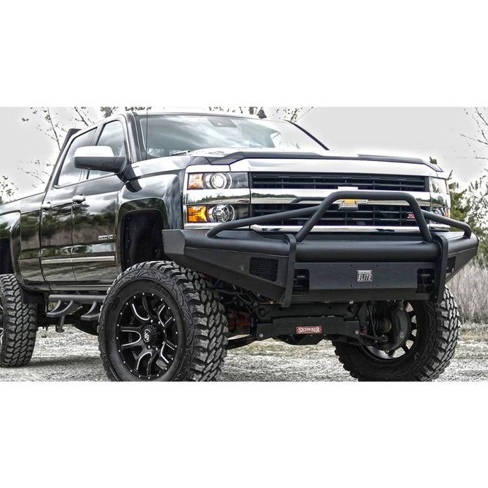 Fab Fours CH14-Q3062-1 Black Steel Elite Smooth Front Bumper Pre-Runner Guard for Chevy Silverado 2500HD/3500 2015-2019