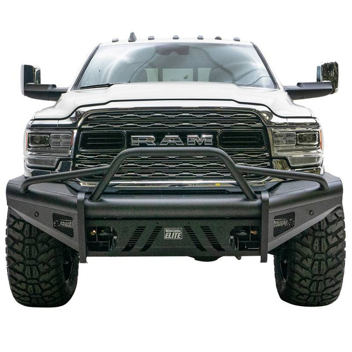 Fab Fours DR19-Q4462-1 Black Steel Elite Smooth Front Bumper w/ Pre-Runner Guard for Dodge Ram 2500/3500 2019-2022 New Body Style