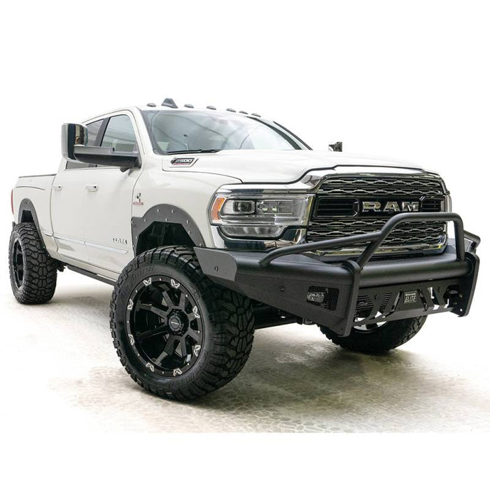 Fab Fours DR19-Q4462-1 Black Steel Elite Smooth Front Bumper w/ Pre-Runner Guard for Dodge Ram 2500/3500 2019-2022 New Body Style