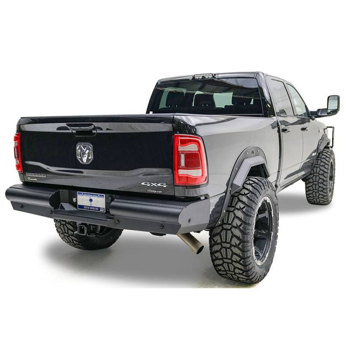 Fab Fours DR19-U4450-1 Black Steel Elite Smooth Rear Bumper For Dodge Ram 2500/3500 2018-2022