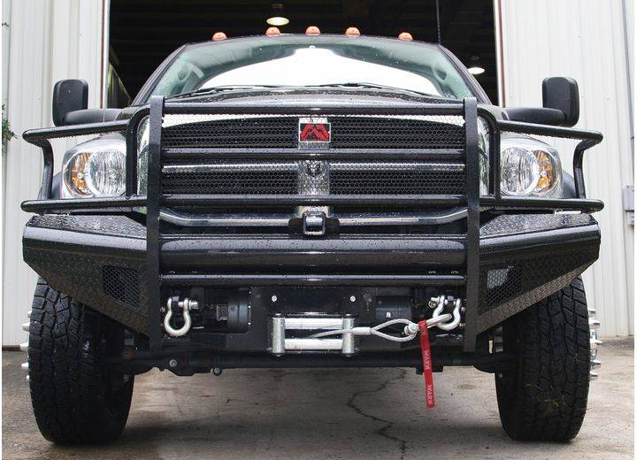 Fab Fours DR03-S1060-1 Black Steel Front Bumper w/ Full Grille Guard for Dodge Ram 2500 HD/3500 HD/4500 HD/5500 HD 2003-2005