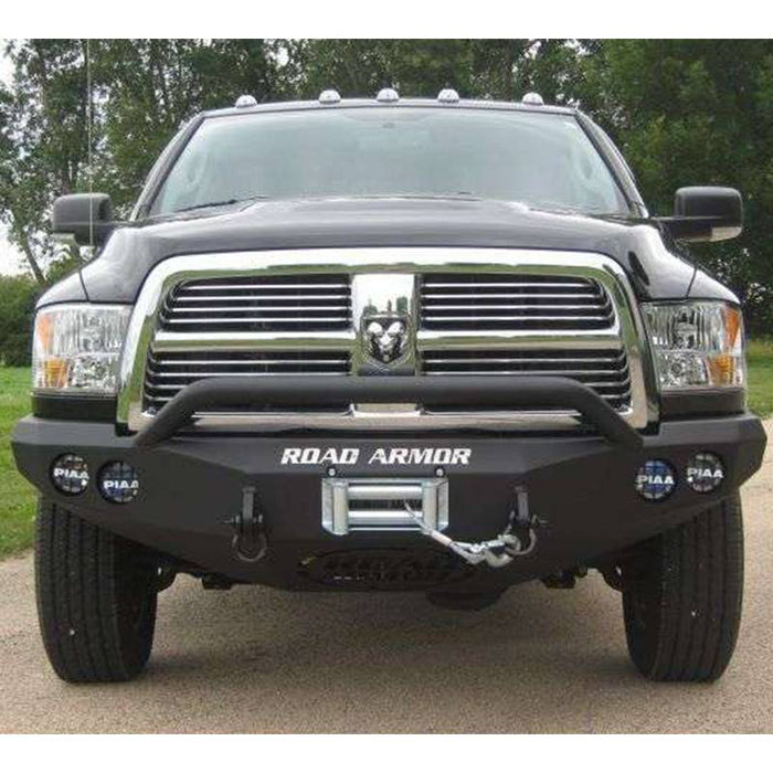 Road Armor 40804B Stealth Winch Front Bumper w/ Pre-Runner Guard and Round Light Holes for Dodge Ram 2500/3500/4500/5500 2010-2018