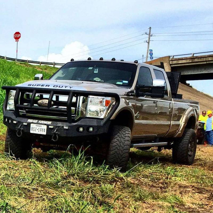 Road Armor 611R2B Stealth Winch Front Bumper w/ Titan II Guard and Square Light Holes for Ford F250/F350 2011-2016