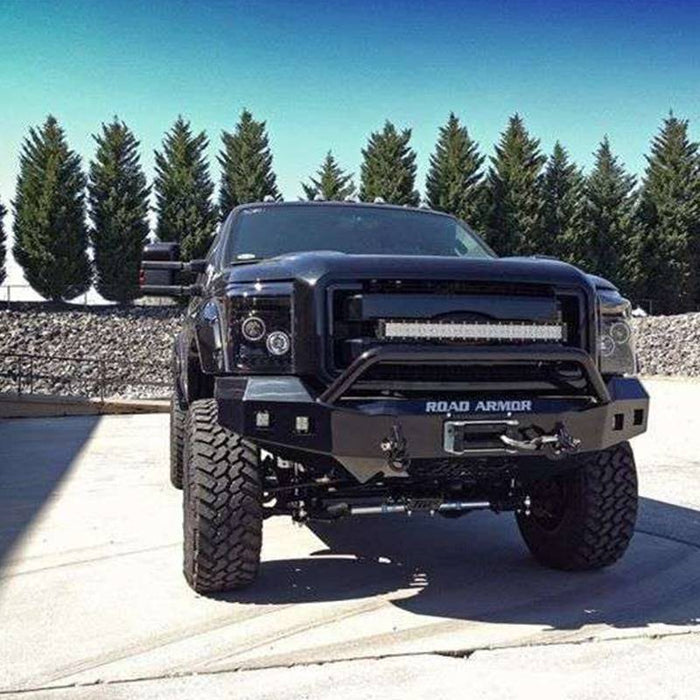 Road Armor 611R4B Stealth Winch Front Bumper w/ Pre-Runner Guard and Square Light Holes for Ford F250/F350 2011-2016