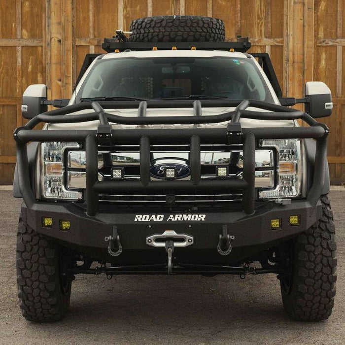 Road Armor 61743B Stealth Winch Front Bumper w/ Intimidator Guard and Square Light Holes for Ford F450/F550 2017-2018