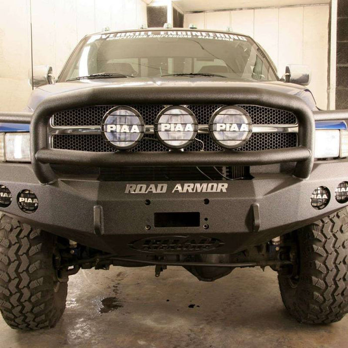 Road Armor 47015B Stealth Winch Front Bumper w/ Lonestar Guard and Round Light Holes for Dodge Ram 1500/2500/3500 1997-2002