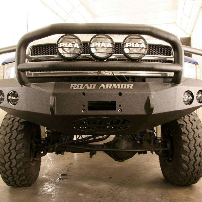 Road Armor 47015B Stealth Winch Front Bumper w/ Lonestar Guard and Round Light Holes for Dodge Ram 1500/2500/3500 1997-2002