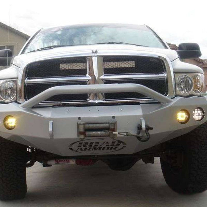 Road Armor 44044B Stealth Winch Front Bumper w/ Pre-Runner Guard and Round Light Holes for Dodge Ram 2500/3500 2003-2005