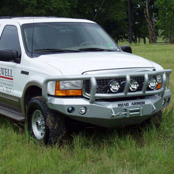 Road Armor 66002B Stealth Winch Front Bumper w/ Titan II Guard and Round Light Holes for Ford F250/F350/F450/Excursion 1999-2004