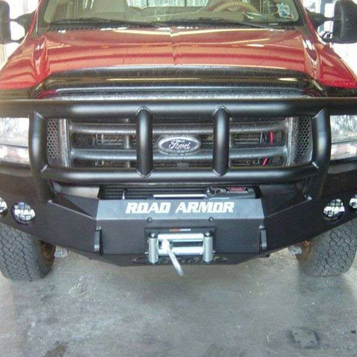 Road Armor 66002B Stealth Winch Front Bumper w/ Titan II Guard and Round Light Holes for Ford F250/F350/F450/Excursion 1999-2004