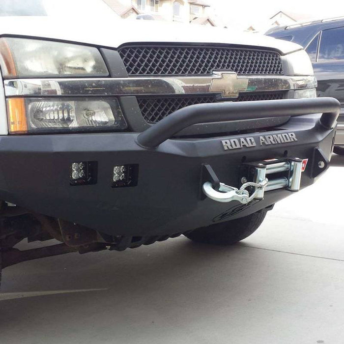 Road Armor 370R4B Stealth Winch Front Bumper w/ Pre-Runner Guard and Square Light Holes for Chevy Silverado 2500HD/3500 2003-2006