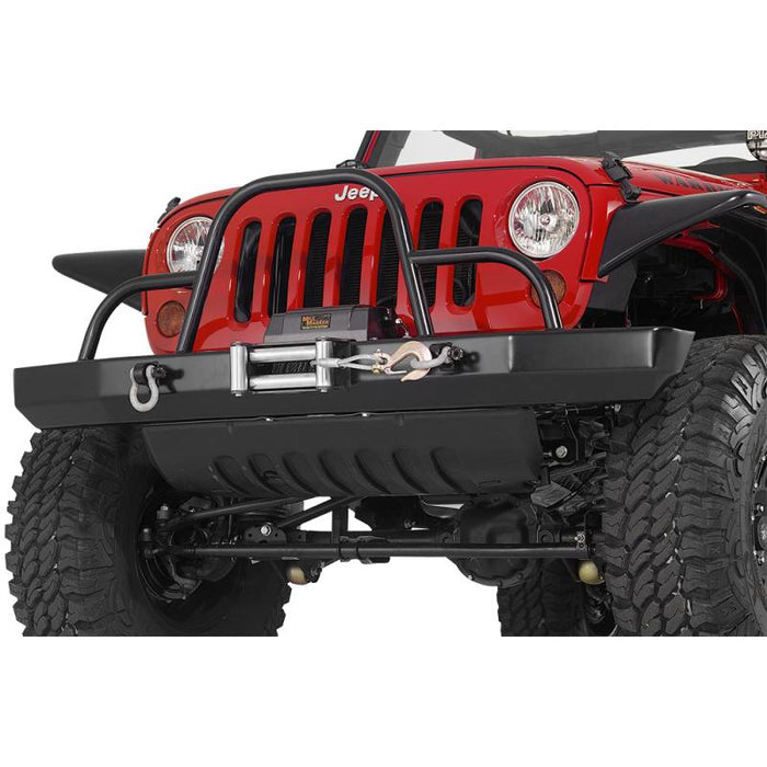 Warrior 59056 Winch Rock Crawler Front Bumper w/ Brush Guard and D-Rings Mount for Jeep Wrangler JK 2007-2018 - Black Powder Coat