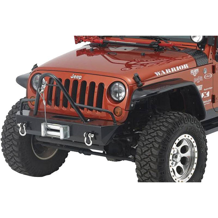 Warrior 59755 Winch Stubby Front Bumper w/ Stinger Brush Guard for Jeep Wrangler JK 2007-2018 - Black Powder Coat