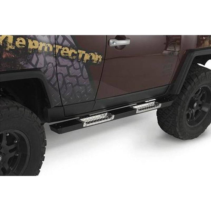 Warrior 3700 Rock Bar w/ Polished Diamond Tread Step Insert for Toyota FJ Cruiser 2007-2014 - Black Powder Coat