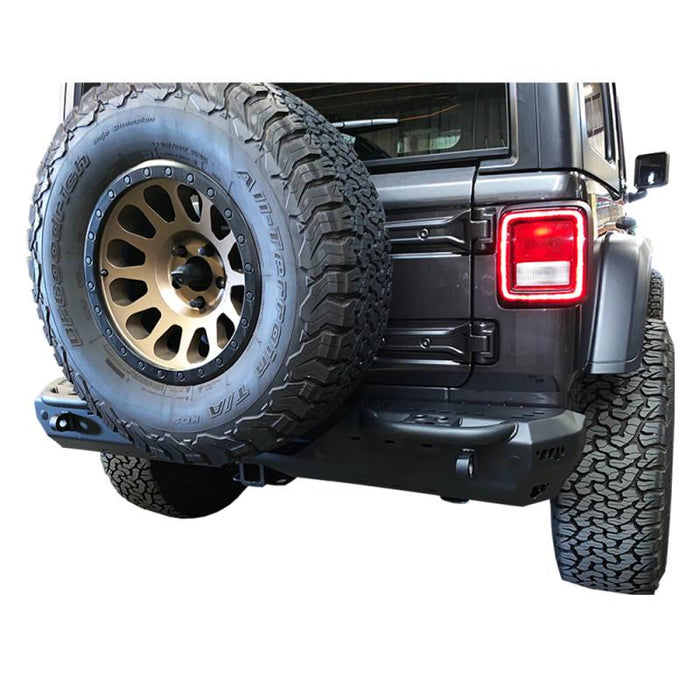 Warrior 6555 MOD Rear Bumper w/ Steps for Jeep Wrangler JL 2018-2021 - Black Powder Coat