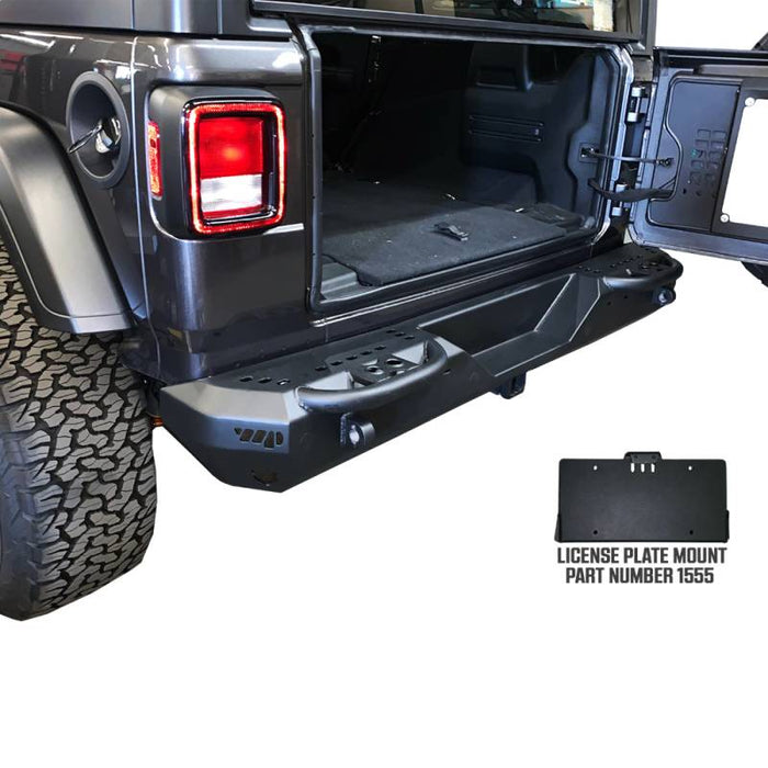 Warrior 6555 MOD Rear Bumper w/ Steps for Jeep Wrangler JL 2018-2021 - Black Powder Coat