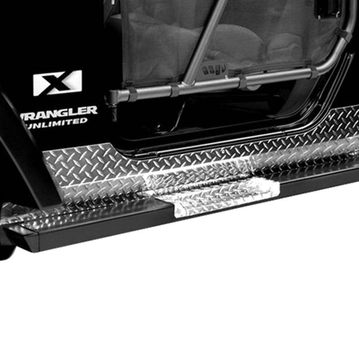 Warrior 7410 Rock Bar w/ Front Door Polished Diamond Tread Step Insert for Jeep Wrangler JK 2007-2018 - Black Powder Coat