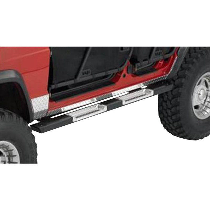 Warrior 7430 Rock Bar w/ Polished Diamond Tread Step Insert for Jeep Cherokee XJ 1984-2001 - Black Powder Coat