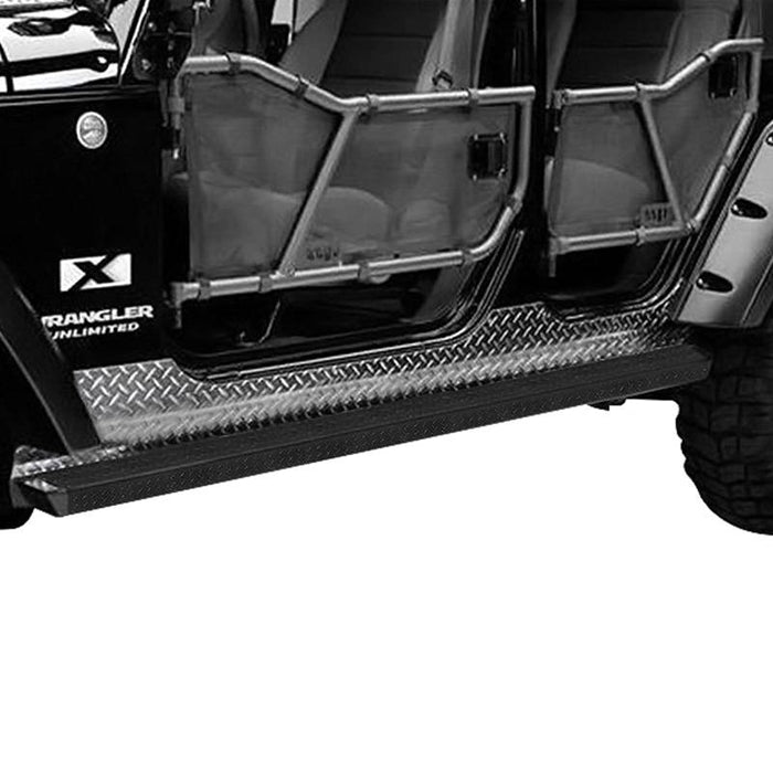 Warrior 7462 Rock Bar w/ Black Diamond Tread Step Insert for Jeep CJ5 1976-1983 - Black Powder Coat