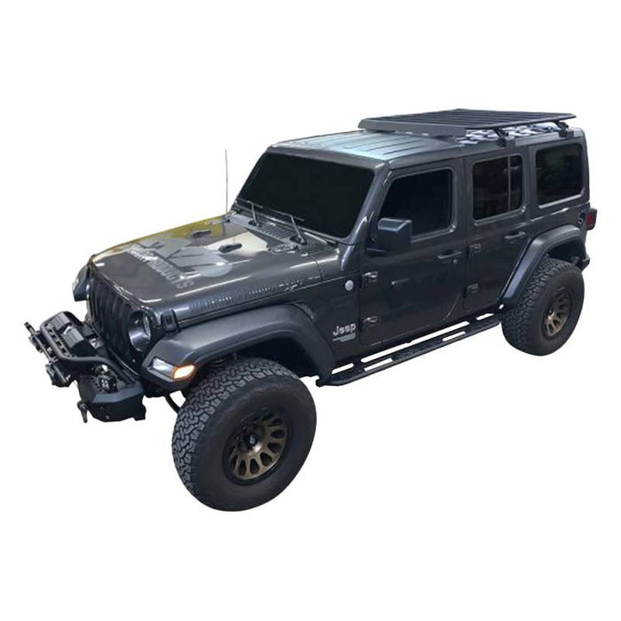 Warrior 10905 Platform Roof Rack w/ Rain Gutter Mount for Jeep Wrangler JL 2018-2021 - Black Powder Coat