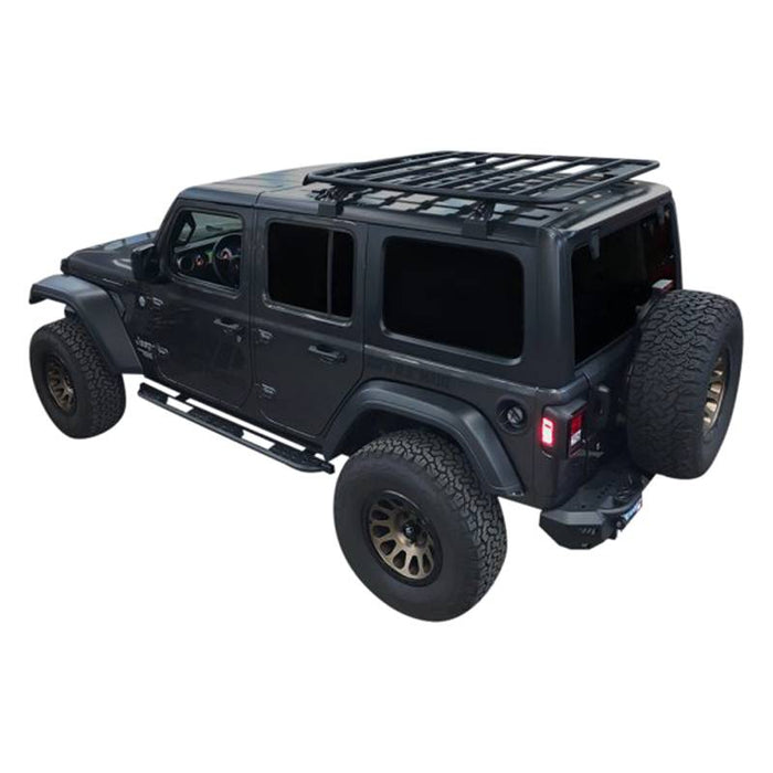 Warrior 10905 Platform Roof Rack w/ Rain Gutter Mount for Jeep Wrangler JL 2018-2021 - Black Powder Coat