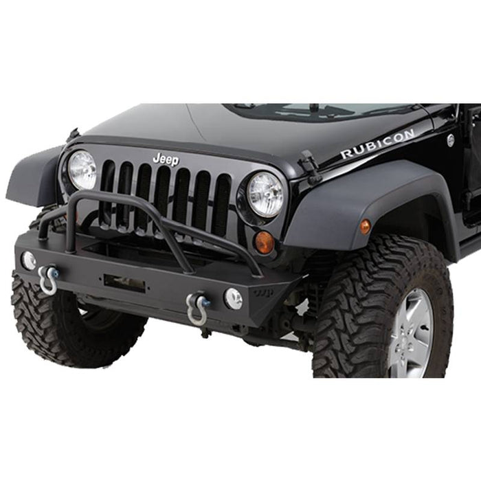 Warrior 59850 Winch Mid Width Front Bumper w/ Pre-Runner Brush Guard for Jeep Wrangler JK 2007-2018 - Black Powder Coat