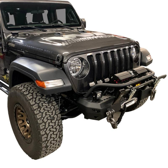 Warrior 6537 Winch MOD Series Stubby Front Bumper w/ Brush Guard for Jeep Wrangler JL/Gladiator JT 2018-2022 - Black Powder Coat