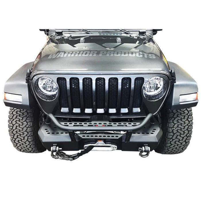 Warrior 6537 Winch MOD Series Stubby Front Bumper w/ Brush Guard for Jeep Wrangler JL/Gladiator JT 2018-2022 - Black Powder Coat